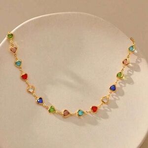 Multicolor Heart Charm Necklace